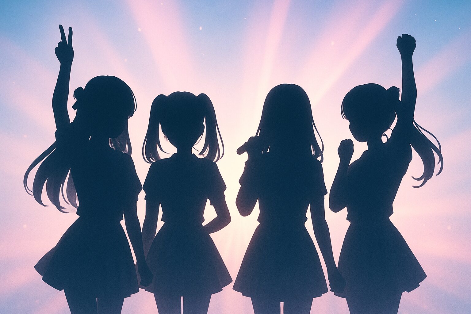 アイドルグループをイメージした女の子たちのシルエットイラスト