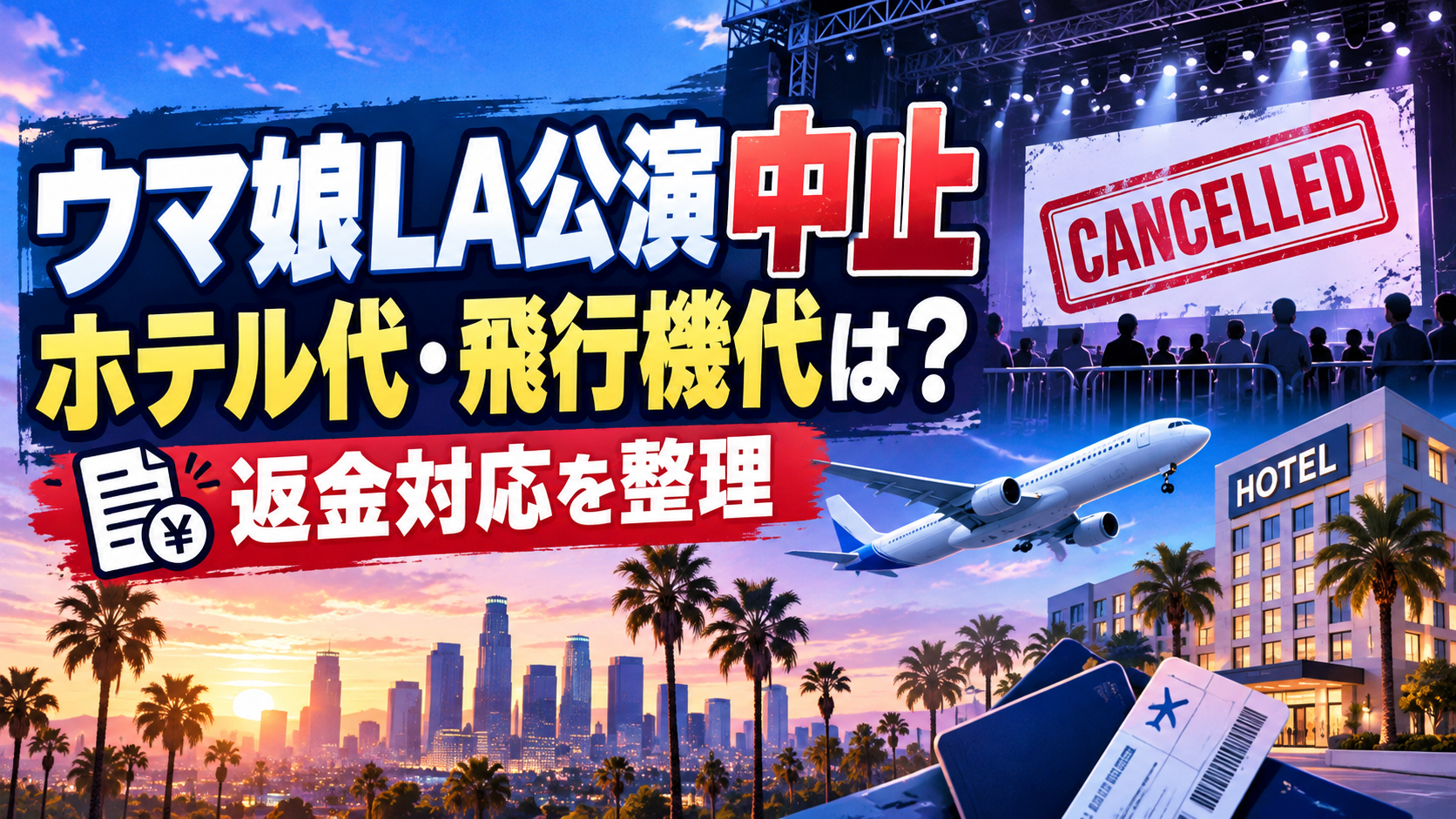 ウマ娘LA公演中止でホテル代・飛行機代は返金される？キャンセル料や申請方法を整理
